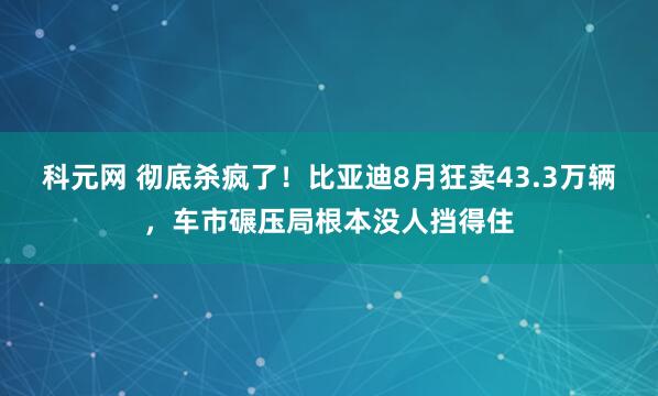科元网 彻底杀疯了！比亚迪8月狂卖43.3万辆，车市碾压局根本没人挡得住